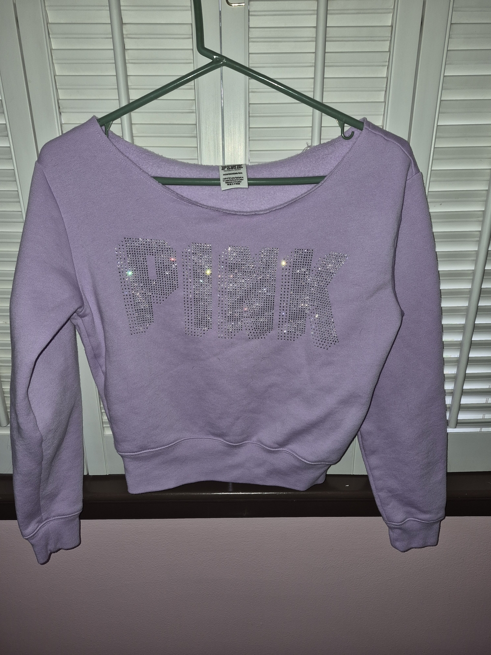 PINK Victoria's Secret Lavender Rhinestone Logo Pullover